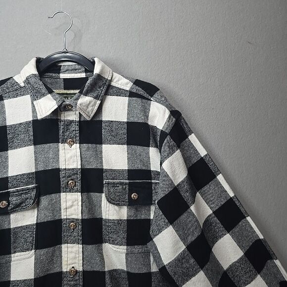 Field & Stream Flannel Shirt Men L Buffalo Plaid Black White Long Sleeve Outdoor - Picture 2 of 10